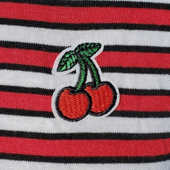 NWT Red & white striped short sleeve tee with black trim & cherries NEW small - Picture 3 of 6